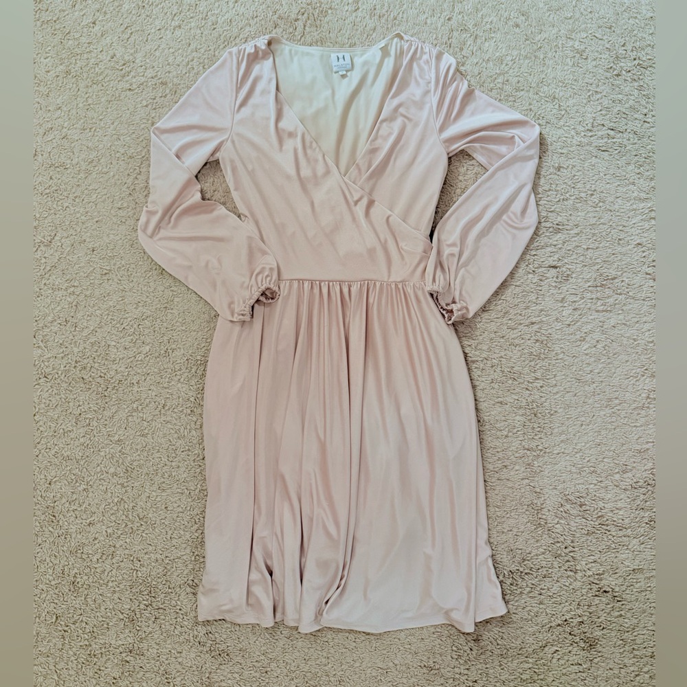 GUC Halston Heritage Long Sleeve Champagne Wrap Dress